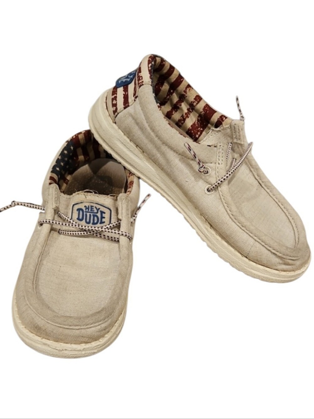 Hey Dude Wally Youth Off White Canvas Patriotic Slip-Ons, Size 1